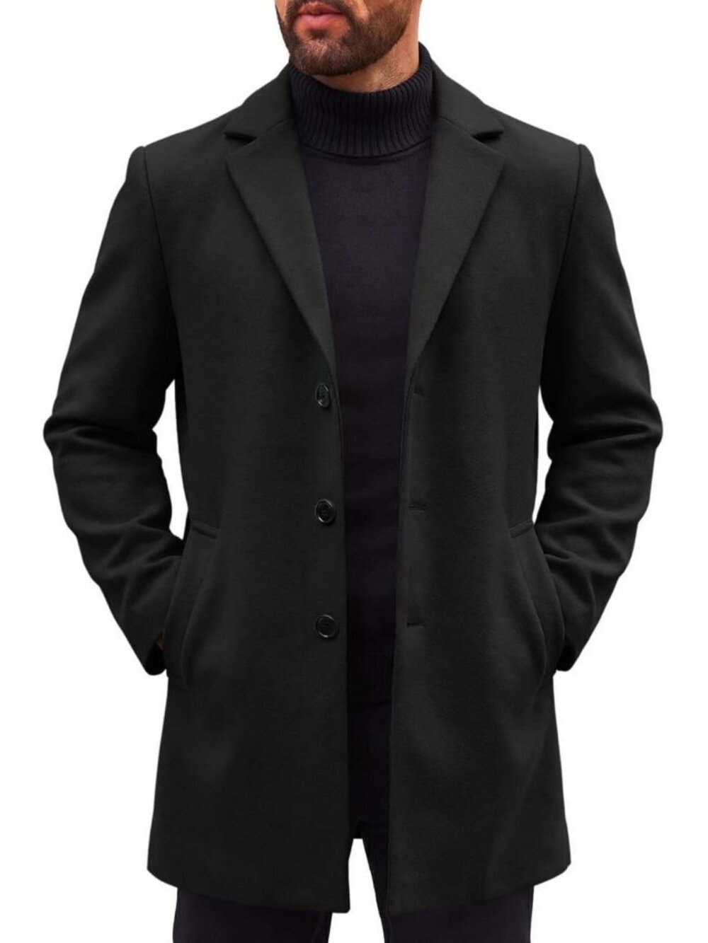 Runcati Mens Mid Long Pea Coats Winter Trench Coat Single Breasted Overcoat